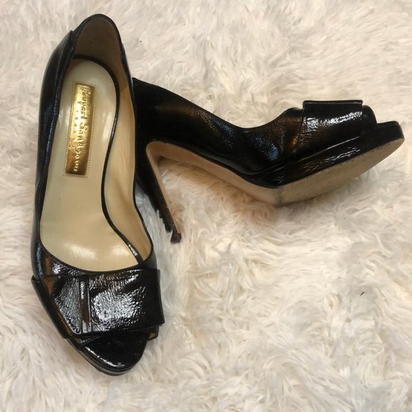RUPERT SANDERSON BLACK OPEN TOE PATENT LEATHER  PUMPS SHOES  7 - Picture 9 of 9
